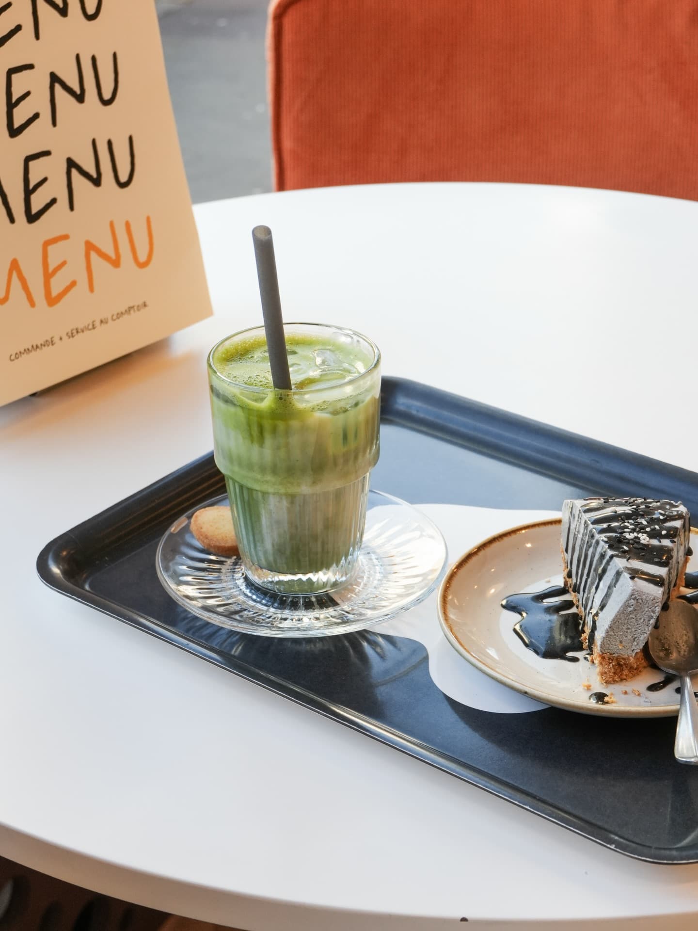 Cheesecake maison et matcha latte